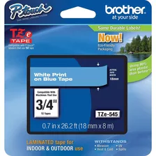 Cinta Laminada Rotuladora Brother P-touch Tze-545 18mm 8m Color Blanco Sobre Azul