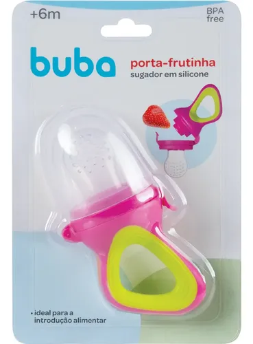 Porta-frutinhas Com Sugador Em Silicone Buba Rosa Com Amarelo