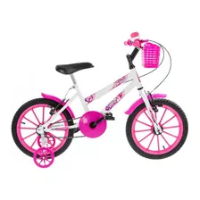 Bicicleta Infantil Ultra Bikes Bike Ultra Kids Aro 16 1v Freios V-brake Cor Branco/rosa Com Rodas De Treinamento
