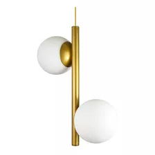 Lustre Pendente Figo Com 2 Globo Esfera De Vidro Branco Cor Dourado Bivolt