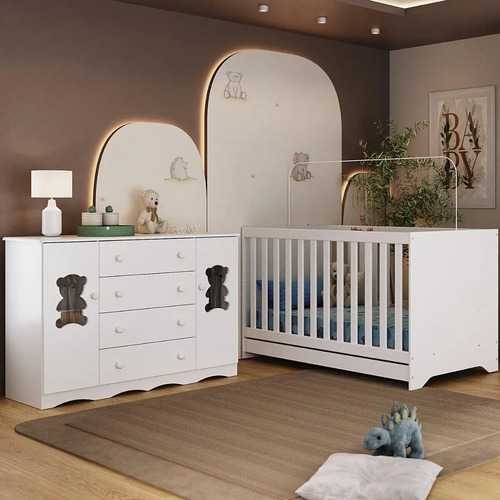 Berço Americano 3 Em 1 Com Cômoda 2 Portas 4 Gavetas Doçura Multimóveis Mp4729 Branco