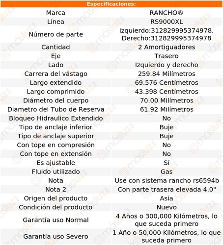 Kit 2 Amortiguadores Tra Gas Rs9000xl Titan 04/15 Foto 3