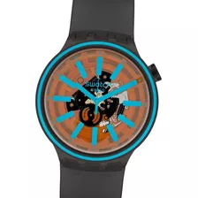 Reloj Swatch So27b112 Fire Taste Big Bold 47 Mm Watch Fan Color De La Malla Gris Color Del Bisel Turquesa Color Del Fondo Naranja Oscuro