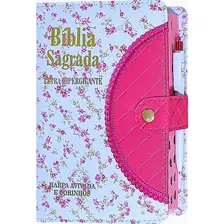 Bíblia Letra Grande Com Harpa Corinhos Feminina Botão Caneta