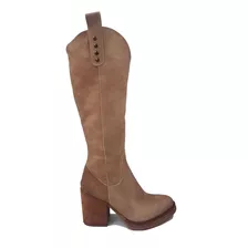 Bota Texana Alta Estilo Bucanera De Cuero Mujer Bfrkarol