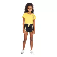 Conjunto Amora Blusa Algodão Shorts Moletom Amarelo/preto