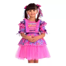 Vestido Infantil Festa Junina Pink Floral Tule Bambolê 655