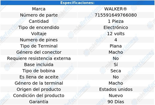 Bobina Seca Pontiac Acadian L4 1.4l 76-77 Walker Foto 4