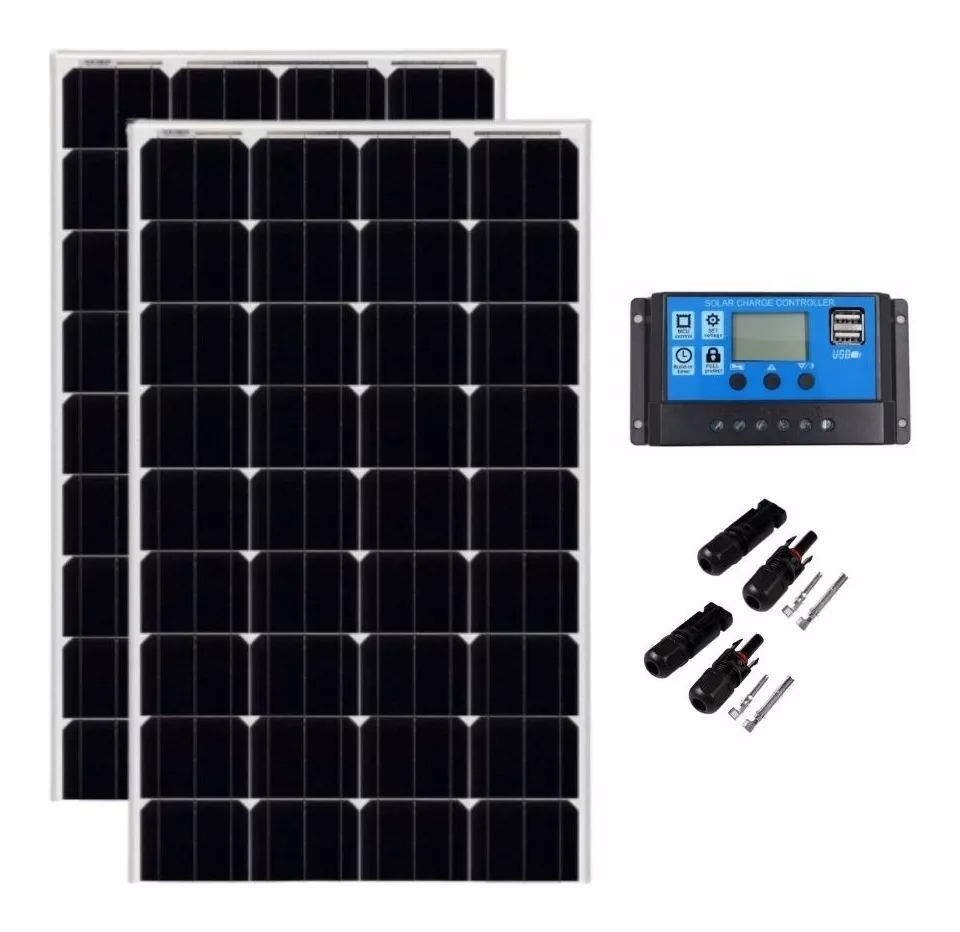 Kit 2 Placa Solar 150w C/ Inmetro + Controlador 30a + 2 Mc4