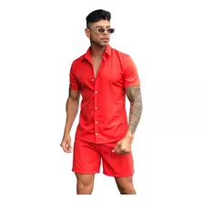 Conjunto Camisa Praia E Short Mauricinho Verão Estampado