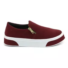 Slip On Casual Feminino Moda Tênis Em Camurça Com Ziper Gugi