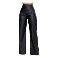 Calça Pantalona Wide Leg Couro Gringa Reta Cós Alto Envio24h