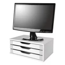 Suporte Para Monitor 3 Gavetas Super Funcional Branco Souza