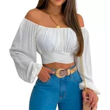 Blusa Crop Top Campesina Para Dama