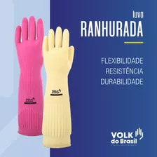 Luva Látex Natural Grossa Ranhurada Amarelapunho Longo Volk 40cm Limpeza Ca 15100 Tamanho M