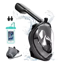 Viess Máscara De Snorkel Con Bolsa Impermeable, De Cara Completa Con Soporte Para Cámara, De Vista Panorámica De 180°, Antivaho Y Antifugas, Gafas Y Máscaras De Buceo Adultos,negro, L/xl