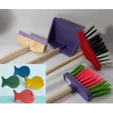 Brinquedo Kit 4 Peças Vassouras Rodo E Pá + Brinde Esponja