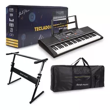 Teclado Musical 61 Teclas Ibrah Piano + Funda + Atril Color Negro