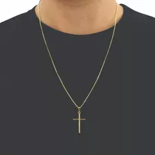 Corrente Cordão Masculino Banhado A Ouro 18k + Pingente Cruz