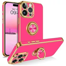 Funda Para iPhone 15 Pro Max Ring 360° Fucsia Dorado