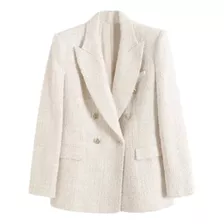 Blazer Abrigo Blanco Elegante Formal Tweed Moderno Casual 