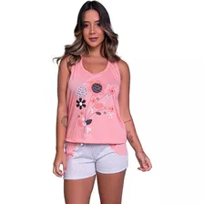 Pijama Feminino Curto De Verão Em Malha Short Doll Conforto