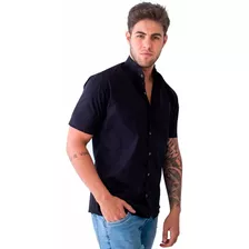 Camisa Masculina Manga Curta Preto Gola Padre Ya! Clothing