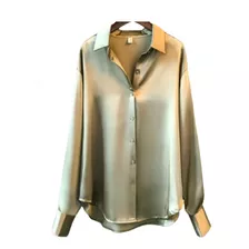 Blusa Camisera Dama Satínada Casual Moda Mujer Elegante 