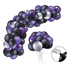 Kit Balão Roxo Preto E Prata + Brinde Fita - Fácil De Montar