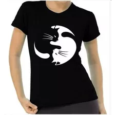 Camiseta Feminina Baby Look Yin-yang Gatos 100% Algodão