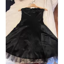 Vestido De Fiesta Raso Negro Marca Soya Talle 2