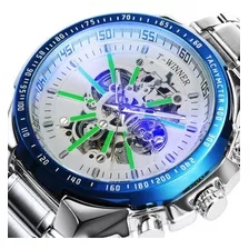 Reloj Elegante Hombre Automático Winner Skeleton Plateado