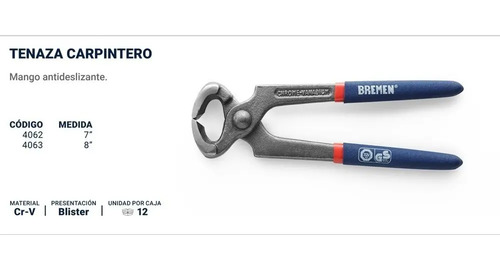 Pinza Tenaza Carpintero Bremen 7 PuLG Corte Entero 4062 Dgm