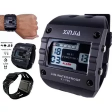 Relógio Masculino Esportivo Digital Xinjia Quadrado Xj-799 Cor Da Correia Preto Cor Do Bisel Chumbo Xj-799 Cor Do Fundo Cz