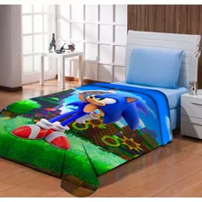 Manta Cobertor Estampado Solteiro Infantil Sonic