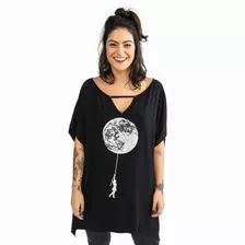 Blusa Comprida Sob Leg Estampa De Lua Gola V Moda Rock