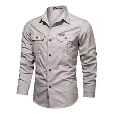 Camisa Cargo De Manga Larga Para Hombre, Táctica Militar