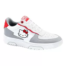 Tenis Urbano Caja Hello Kitty Itty Blanco Con Gris Para Dama