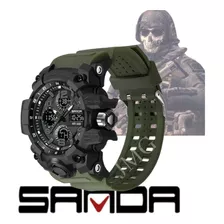 Relógio Masculino Sanda 6021 Militar Shock Tatico Original Cor Da Correia Preto Cor Do Bisel Verde