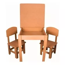 Mesinha Infantil Mdf Cru 2 Cadeiras Didática Bau