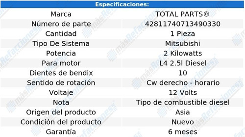 Marcha Arranque Tipo Mitsubishi L300 L4 2.5l Diesel 08 Al 16 Foto 4