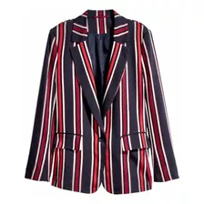 Saco Blazer Dama Forrado Rayas Azul Y Rojo Talla L Nuevo