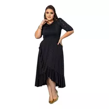 Vestido Midi Malha Lese Com Babado Moda Feminina