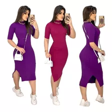 Vestido Mid Em Malha Modal Canelado Moda Evangélica Feminina