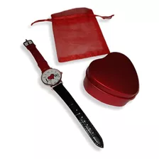 Reloj Mujer Love Análogo Correa Cuero Bicolor Rojo/negro 