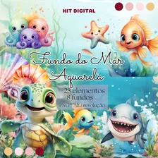 Kit Digital Fundo Do Mar Aquarela 3d Em Png