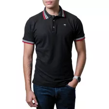 Playera Polo Hombre Casual Slim Negra Det Rojos Alexis Roman