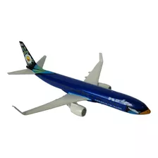 Miniatura De Avião B737 Nok Azul Em Metal 16cm