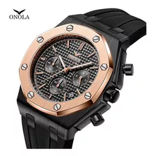 Reloj De Pulsera Cronógrafo Onola Fashion Quartz Color De La Correa Black Rosé