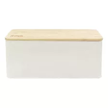 Panera Metálica Con Tapa Bamboo Blanca Simplit